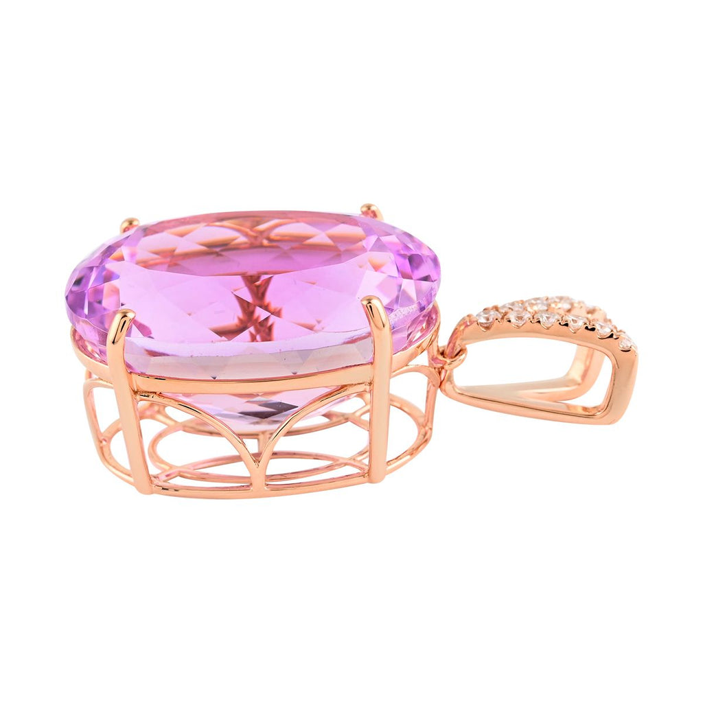ILIANA AAA Patroke Kunzit und weißer Diamant-Anhänger SI G-H, zertifiziert und geprüft, 750 Roségold ca. 35.10 ct