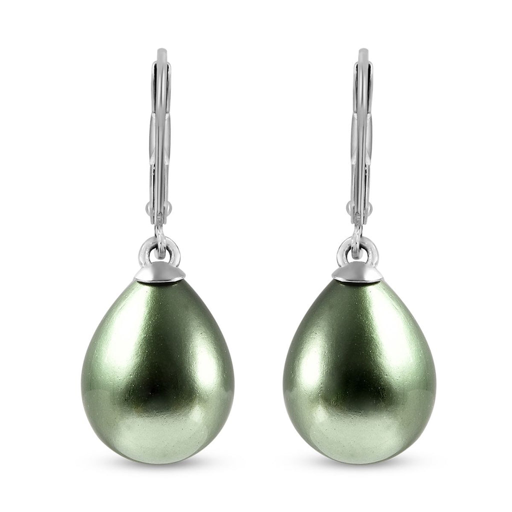 Grüne Muschelkernperle (16x12 mm) Ohrringe 925 Silber Rhodiniert