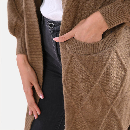 LA MAREY - lange Strickjacke, Einheitsgröße Braun