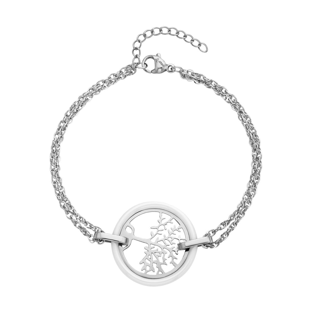 Weißes Keramik Armband, 18 cm, Edelstahl