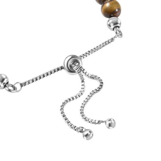 Flexibles gelbes Tigerauge Bolo-Armband, 15-22cm, Edelstahl - 70 ct.