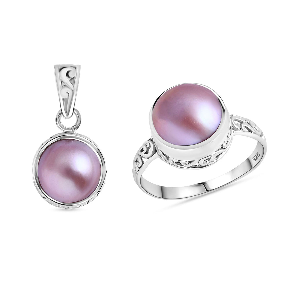 Royal Bali Kollektion- Rosa Mabe Perle Ring und Anhänger