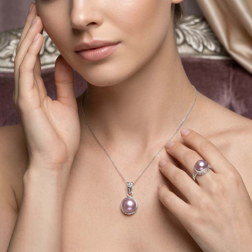 Royal Bali Kollektion- Rosa Mabe Perle Ring und Anhänger