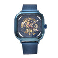 GENOA - Automatikwerk Blaues Zifferblatt, Wasserdichte Uhr mit blauem Edelstahl-Gewebeband