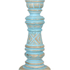 Set aus 2 antiken geschnitzten Holzkerzenhaltern mit quadratischem Ständer, 23cm, Altblau