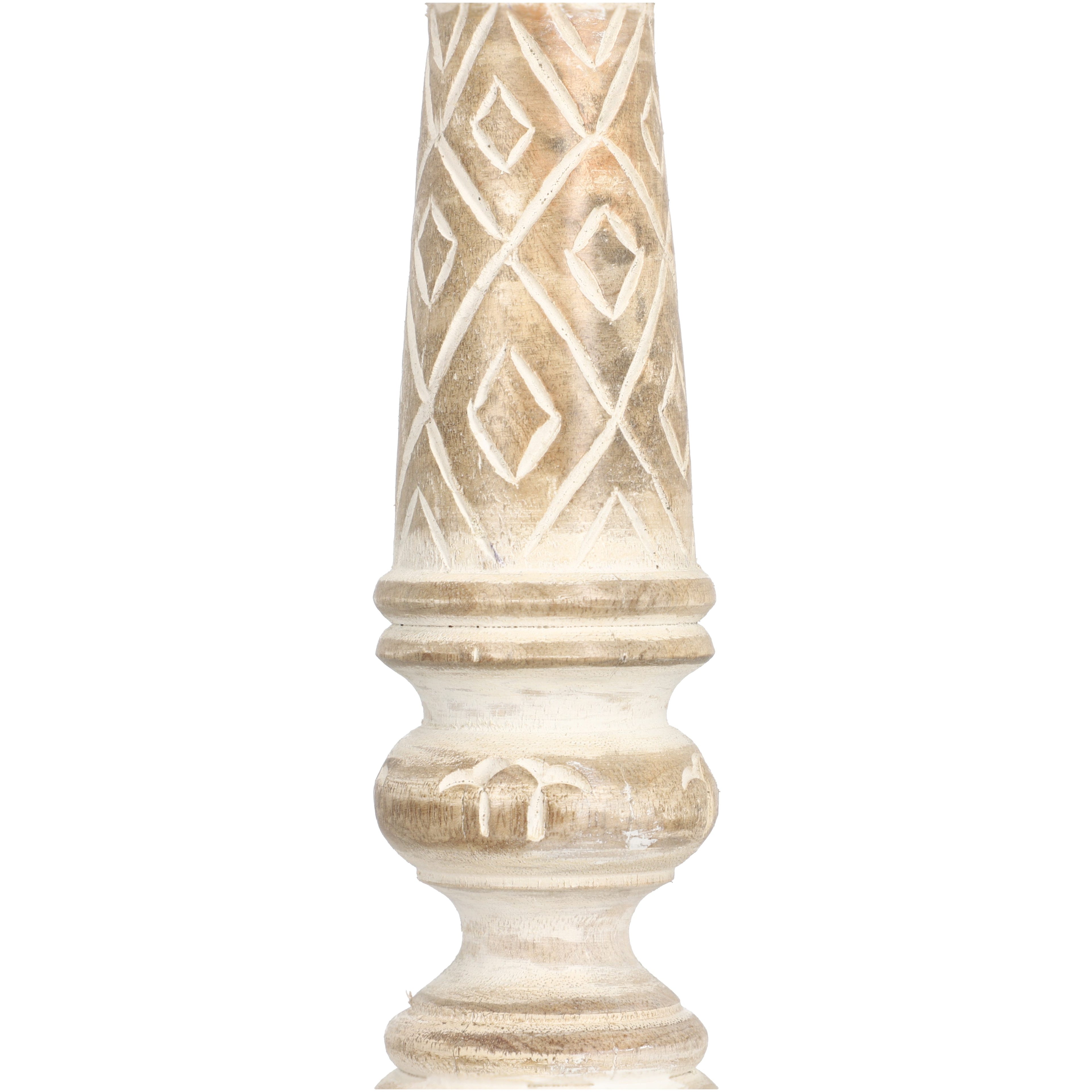 Set aus 2 antiken geschnitzten Holzkerzenhaltern mit quadratischem Ständer, 38cm, Beige