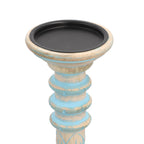 Set aus 2 antiken geschnitzten Holzkerzenhaltern mit rundem Ständer, 38cm, Hellblau
