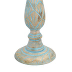 Set aus 2 antiken geschnitzten Holzkerzenhaltern mit rundem Ständer, 38cm, Hellblau