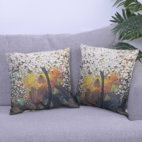 2er-Set bedruckte Kissenbezüge, Größe 45x45 cm, Weiß und Mehrfarbig