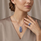 D'Joy Tansanit und Zirkon Ring und Anhänger mit 50cm Kette