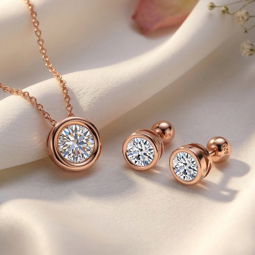 LUXURIANT SGL zertifizierte VS-EF Labor Diamant Ohrringe und Anhänger mit 50cm Kette