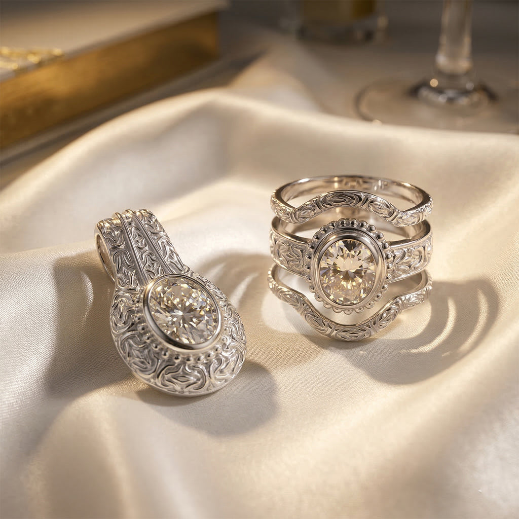D'Joy Royal Bali- Moissanit Ringe und Anhänger in 925 Silber