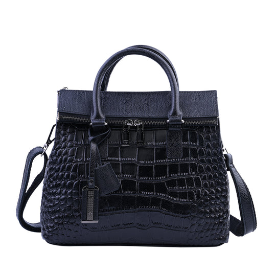 Schultertasche aus 100% echtem Leder mit Kroko-Prägung und abnehmbarem Riemen