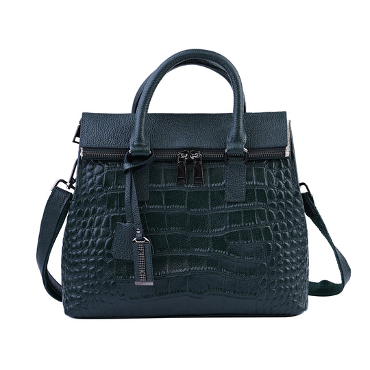 Schultertasche aus 100% echtem Leder mit Kroko-Prägung und abnehmbarem Riemen