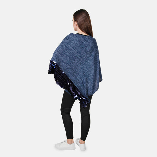 TAMSY Pailletten Poncho, Einheitsgröße Dunkelblau