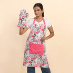 4er Set - Küchenzubehör, 1 Schürze, 1 Handschuh, 1 Topflappen & 1 Küchentuch, Grün/Rosa