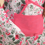 4er Set - Küchenzubehör, 1 Schürze, 1 Handschuh, 1 Topflappen & 1 Küchentuch, Grün/Rosa