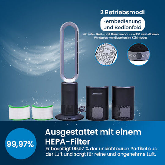5 in 1 Luftdoktor - Luftreiniger/Ventilator ohne Lüfterflügel mit HEPA Filter, Weiß und Silber