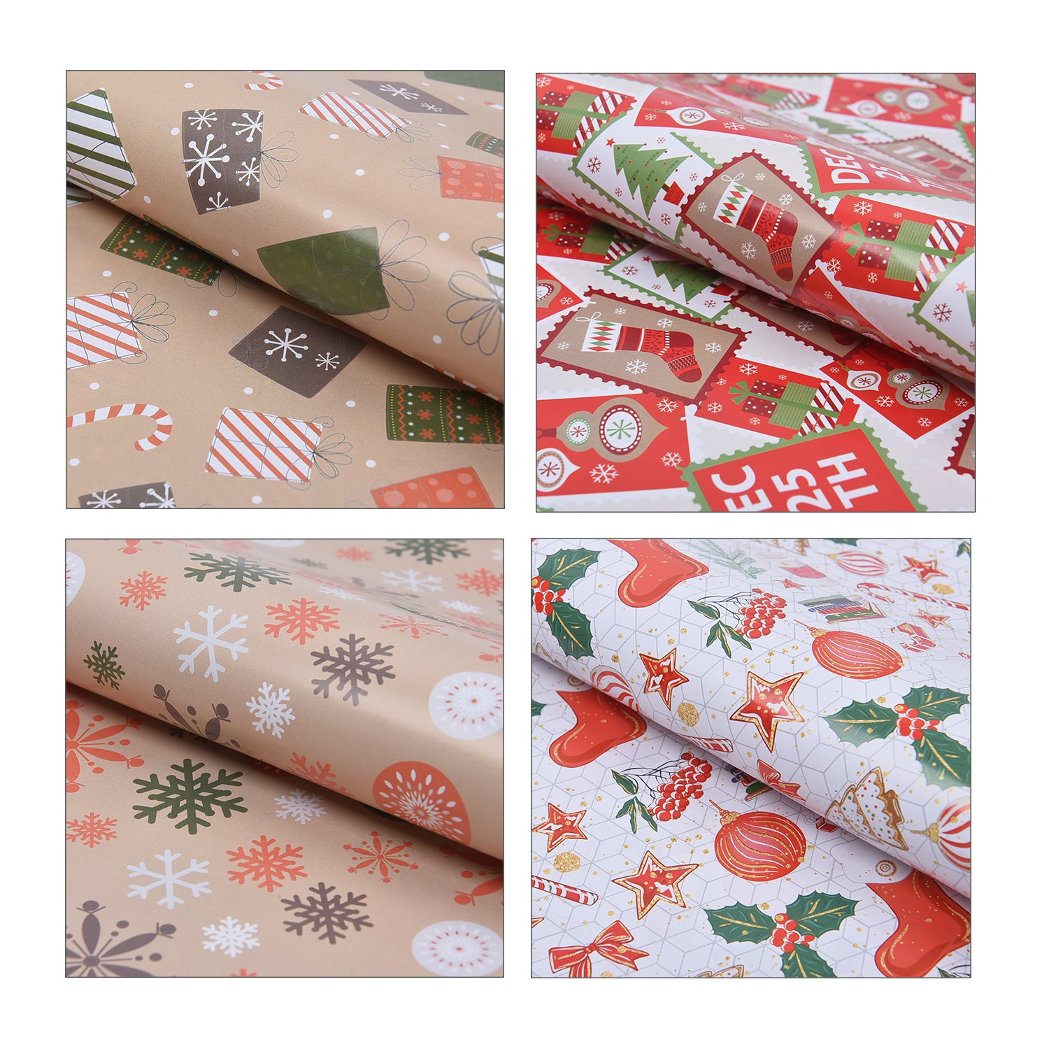 40er-Set Geschenkpapiere, Weihnachtsmotiv, Größe 51x74 cm, Mehrfarbig