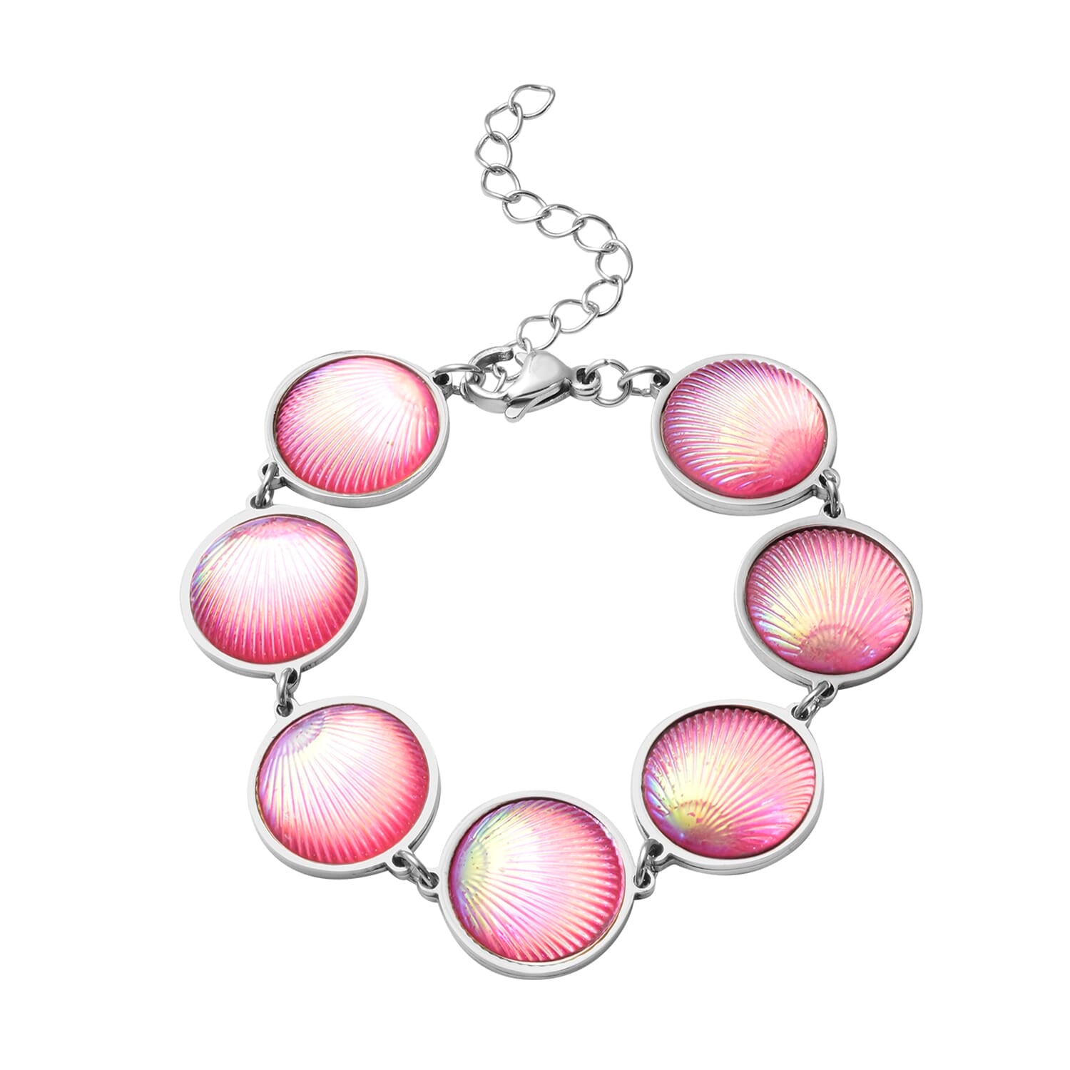 Muschel-inspiriertes Harzperlen-Design Armband, ca. 18.5 cm+ 5cm extender, Reiner Edelstahl, Rosa