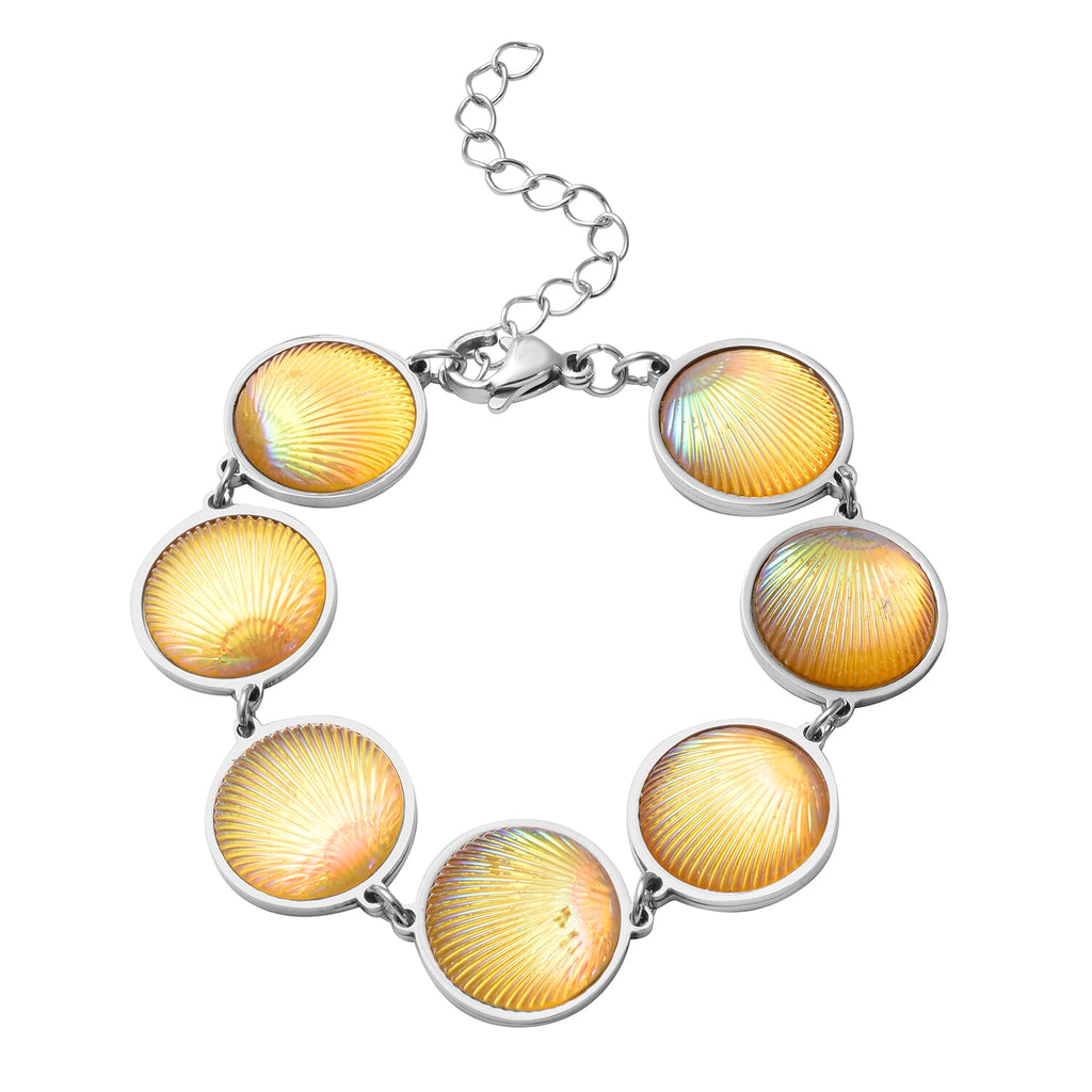 Muschel-inspiriertes Harzperlen-Design Armband, ca. 18.5 cm+ 5 cm extender, Reiner Edelstahl, Gelb