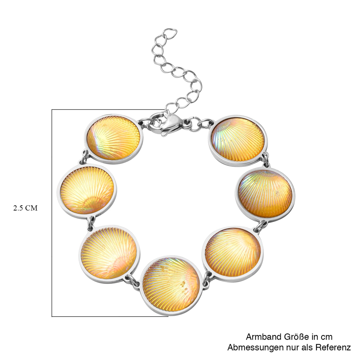 Muschel-inspiriertes Harzperlen-Design Armband, ca. 18.5 cm+ 5 cm extender, Reiner Edelstahl, Gelb