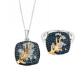 D'Joy blauer und weißer Diamant zweifarbiger Ring und Anhänger mit 50cm Kette