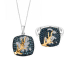 D'Joy blauer und weißer Diamant zweifarbiger Ring und Anhänger mit 50cm Kette