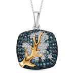 D'Joy blauer und weißer Diamant zweifarbiger Ring und Anhänger mit 50cm Kette