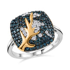 D'Joy blauer und weißer Diamant zweifarbiger Ring und Anhänger mit 50cm Kette