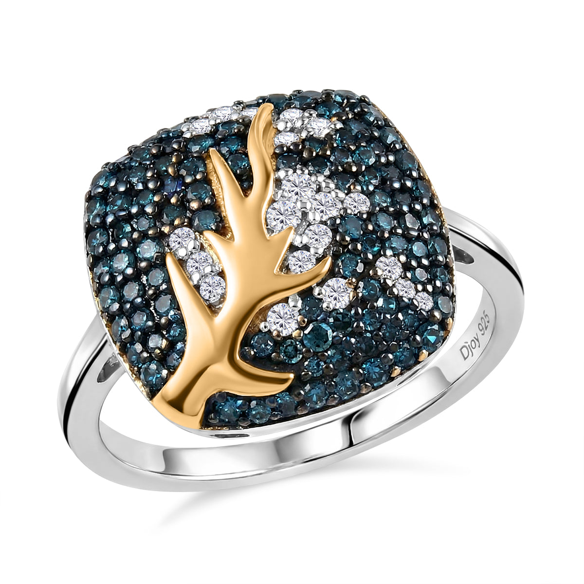 D'Joy blauer und weißer Diamant zweifarbiger Ring und Anhänger mit 50cm Kette