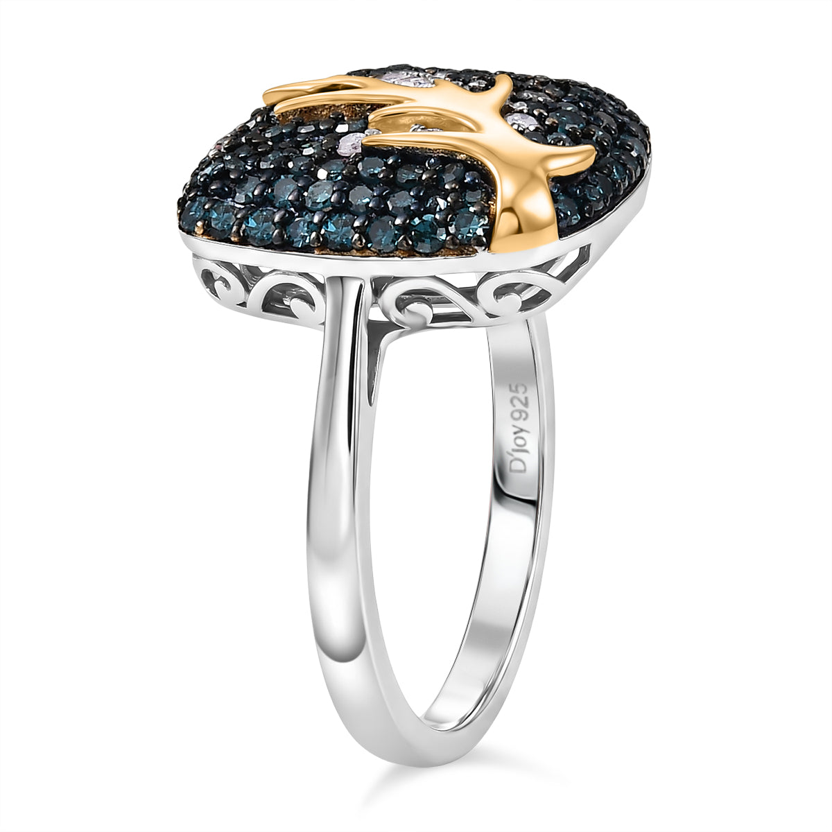 D'Joy blauer und weißer Diamant zweifarbiger Ring und Anhänger mit 50cm Kette