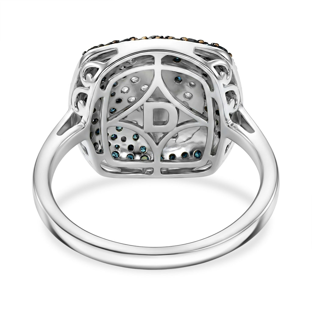 D'Joy blauer und weißer Diamant zweifarbiger Ring und Anhänger mit 50cm Kette
