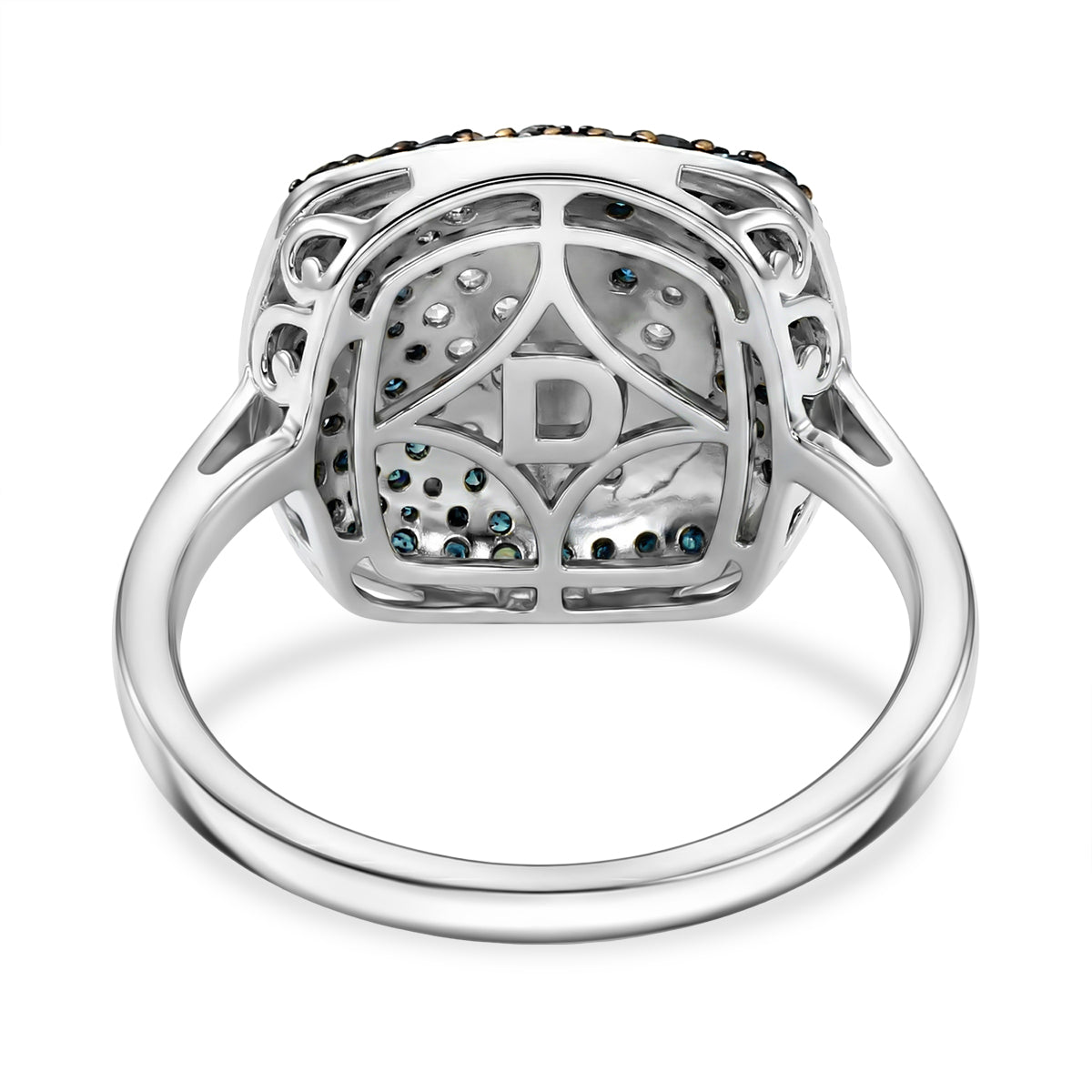 D'Joy blauer und weißer Diamant zweifarbiger Ring und Anhänger mit 50cm Kette