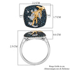 D'Joy blauer und weißer Diamant zweifarbiger Ring und Anhänger mit 50cm Kette
