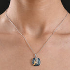 D'Joy blauer und weißer Diamant zweifarbiger Ring und Anhänger mit 50cm Kette
