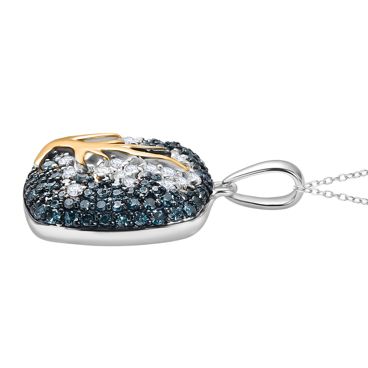 D'Joy blauer und weißer Diamant zweifarbiger Ring und Anhänger mit 50cm Kette