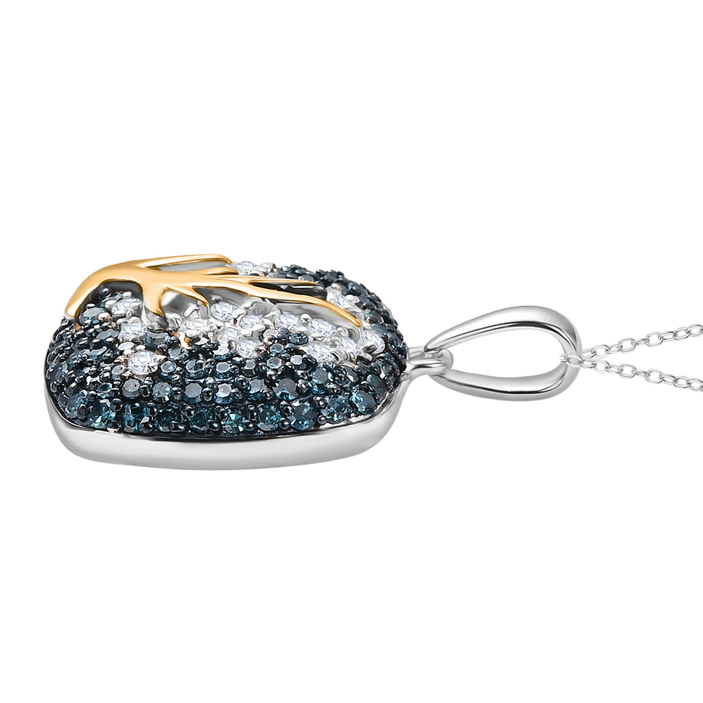 D'Joy blauer und weißer Diamant zweifarbiger Ring und Anhänger mit 50cm Kette