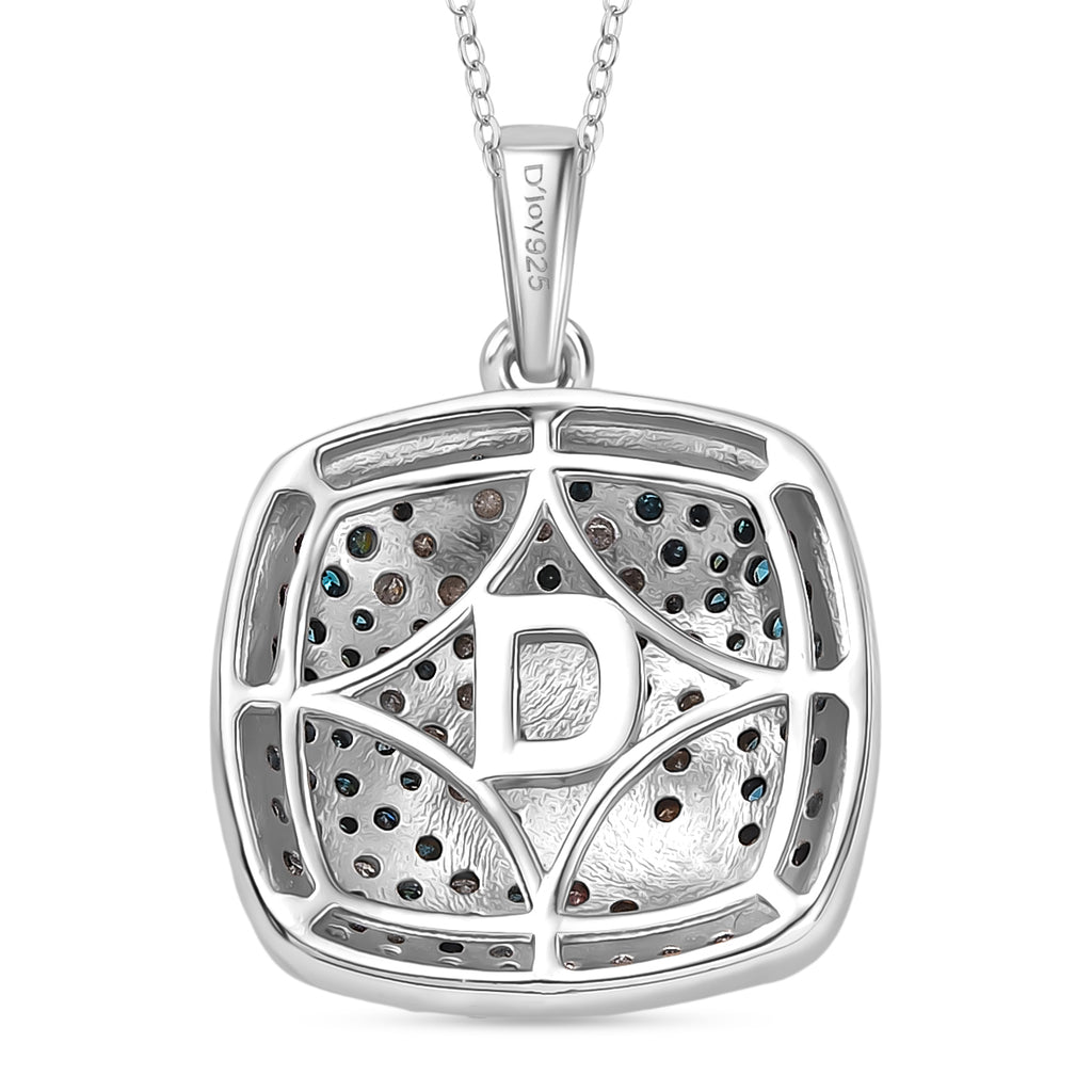 D'Joy blauer und weißer Diamant zweifarbiger Ring und Anhänger mit 50cm Kette