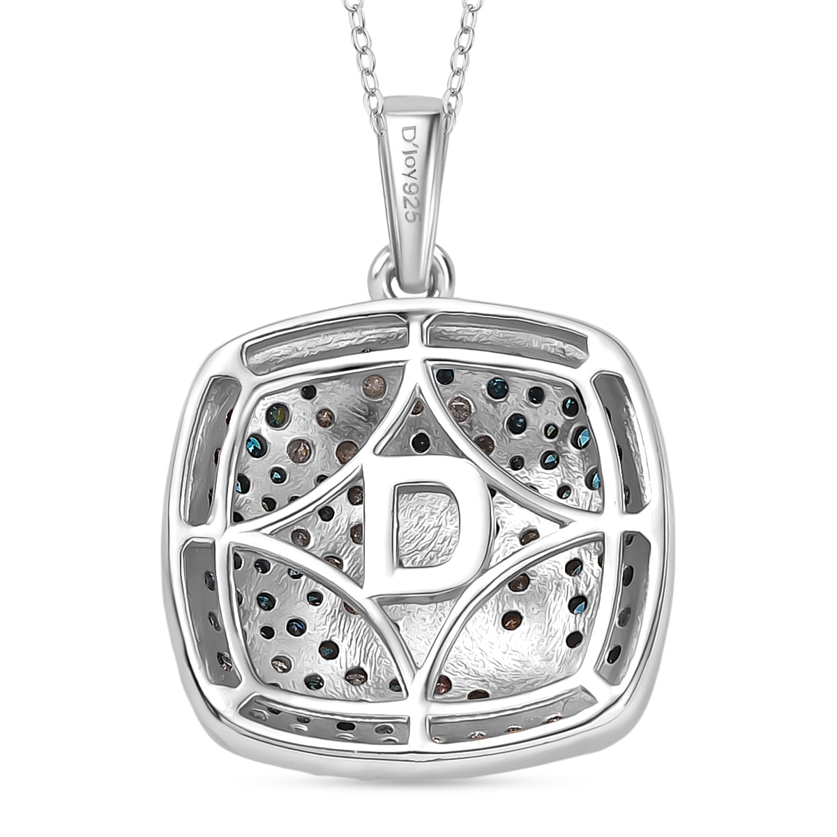 D'Joy blauer und weißer Diamant zweifarbiger Ring und Anhänger mit 50cm Kette