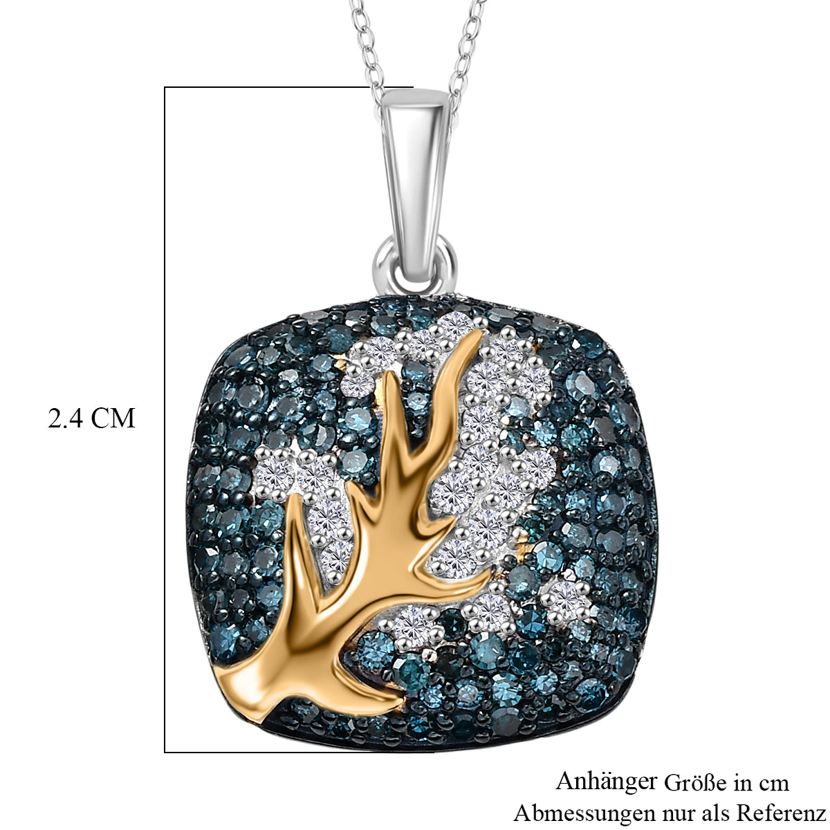 D'Joy blauer und weißer Diamant zweifarbiger Ring und Anhänger mit 50cm Kette
