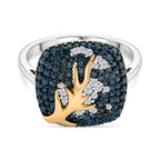 D'Joy blauer und weißer Diamant zweifarbiger Ring und Anhänger mit 50cm Kette
