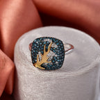 D'Joy blauer und weißer Diamant zweifarbiger Ring und Anhänger mit 50cm Kette