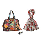 Chaos by Elsie Multicolor Kroko-Prägung Echtleder Crossbody Tasche mit RFID-Schutz und Mini-Taschenlampe und LA MAREY Schal aus 100 % Maulbeerseide