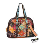 Chaos by Elsie Multicolor Kroko-Prägung Echtleder Crossbody Tasche mit RFID-Schutz und Mini-Taschenlampe und LA MAREY Schal aus 100 % Maulbeerseide