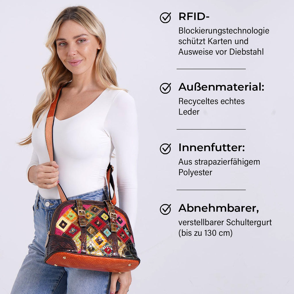 Chaos by Elsie Multicolor Kroko-Prägung Echtleder Crossbody Tasche mit RFID-Schutz und Mini-Taschenlampe und LA MAREY Schal aus 100 % Maulbeerseide