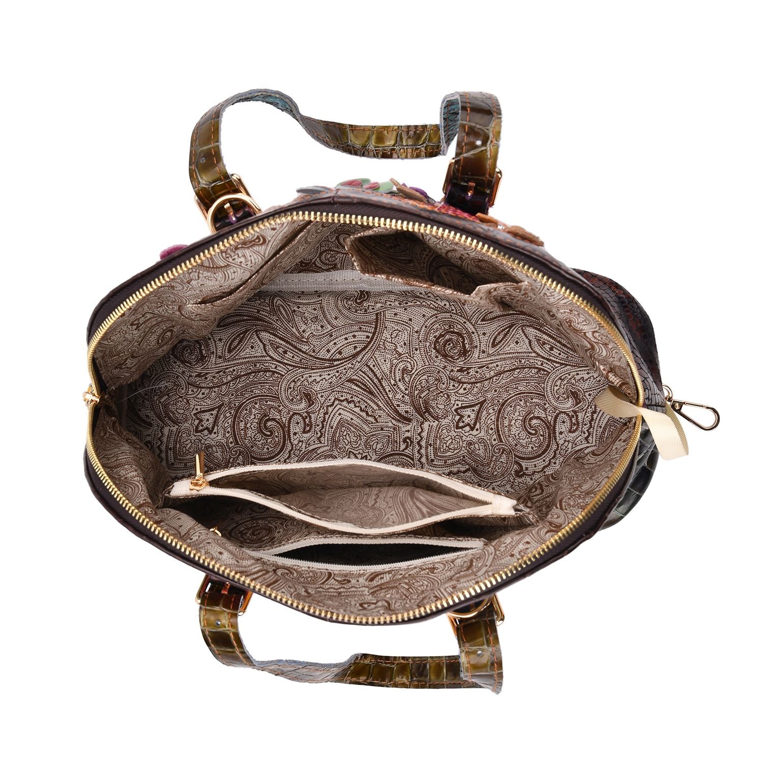 Chaos by Elsie Multicolor Kroko-Prägung Echtleder Crossbody Tasche mit RFID-Schutz und Mini-Taschenlampe und LA MAREY Schal aus 100 % Maulbeerseide
