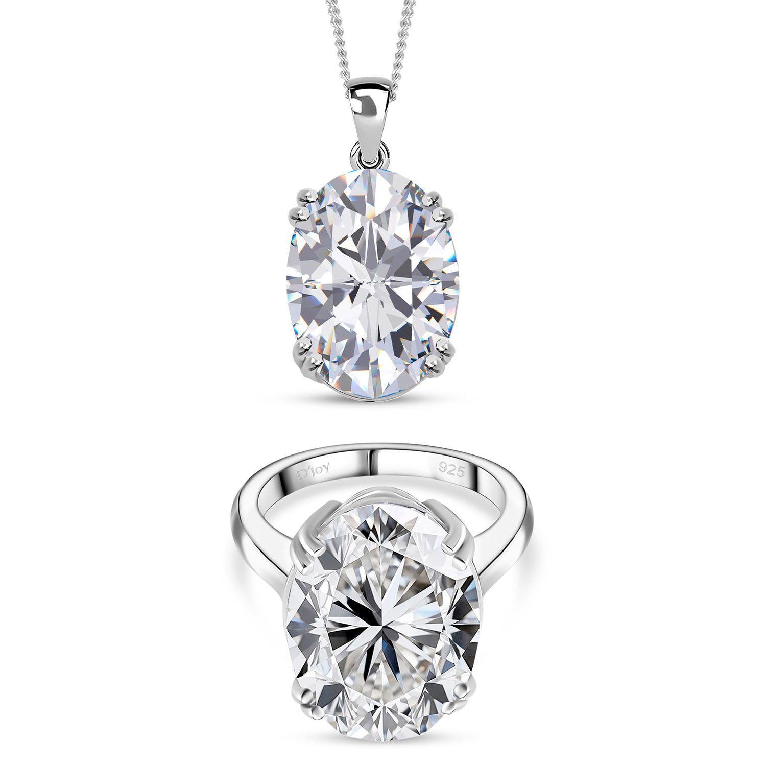 D'Joy Moissanit Ring und Anhänger mit 45 cm langer Kette