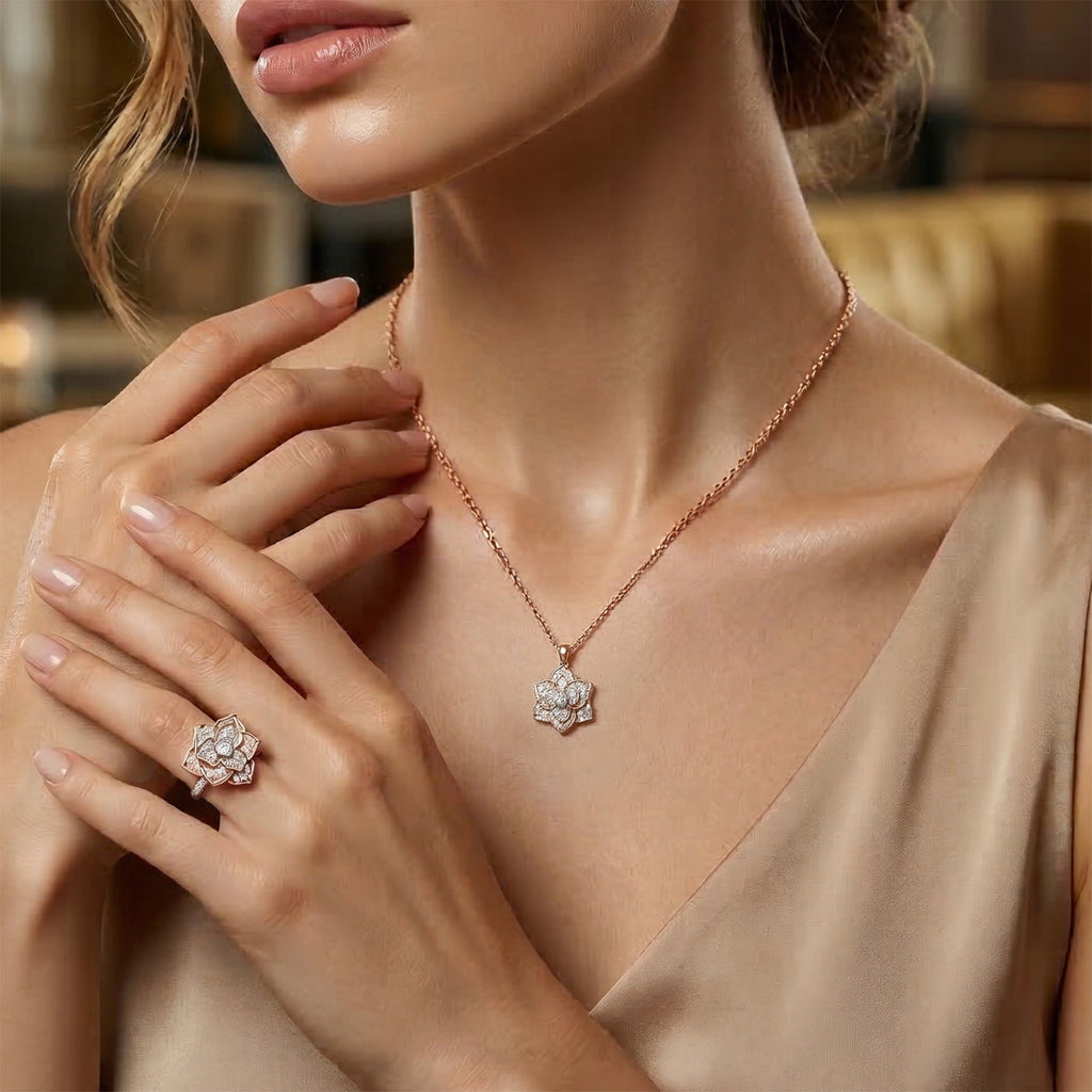 LUXURIANT DIAMOND- SI Labor Diamant Ring und Anhänger mit 45cm Kette
