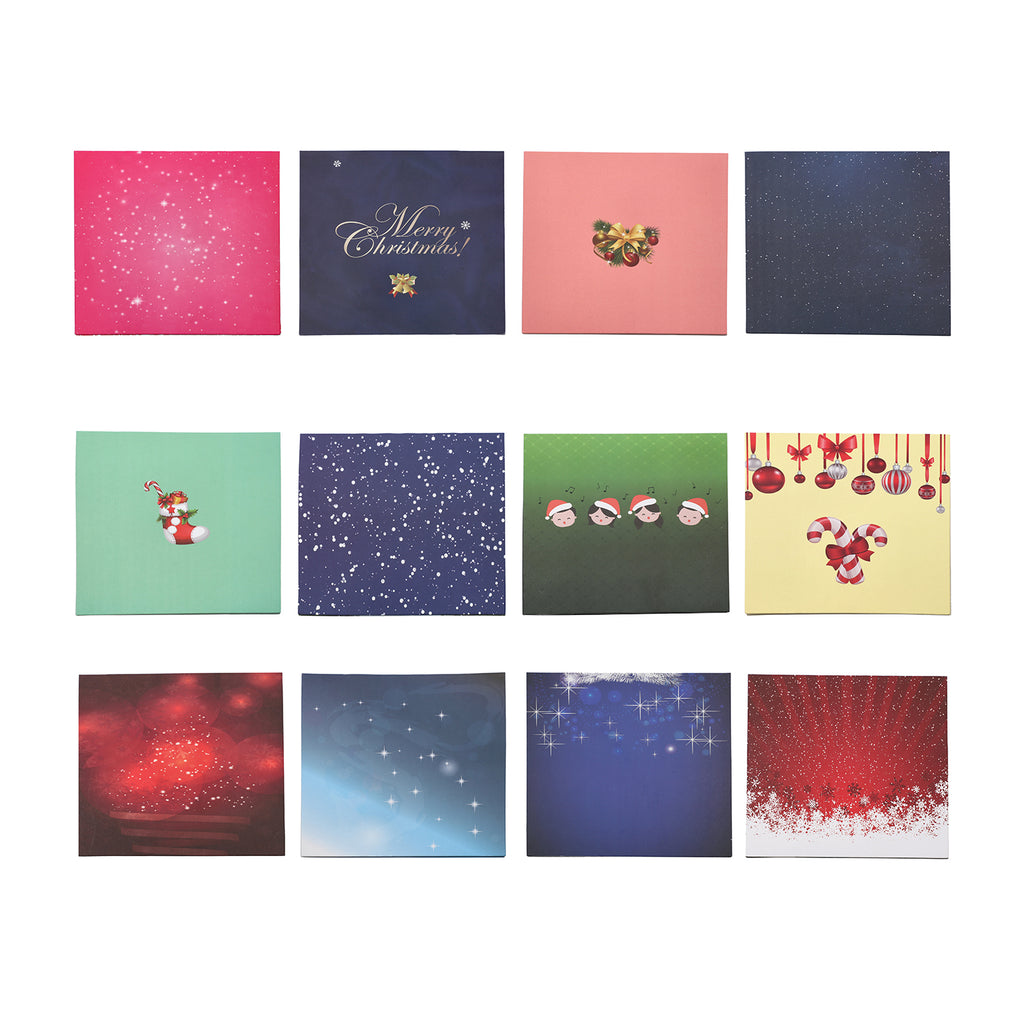 12er-Set Weihnachtskarten mit Umschlägen, Weihnachtsmotiv, Größe 15x15 cm, Mehrfarbig